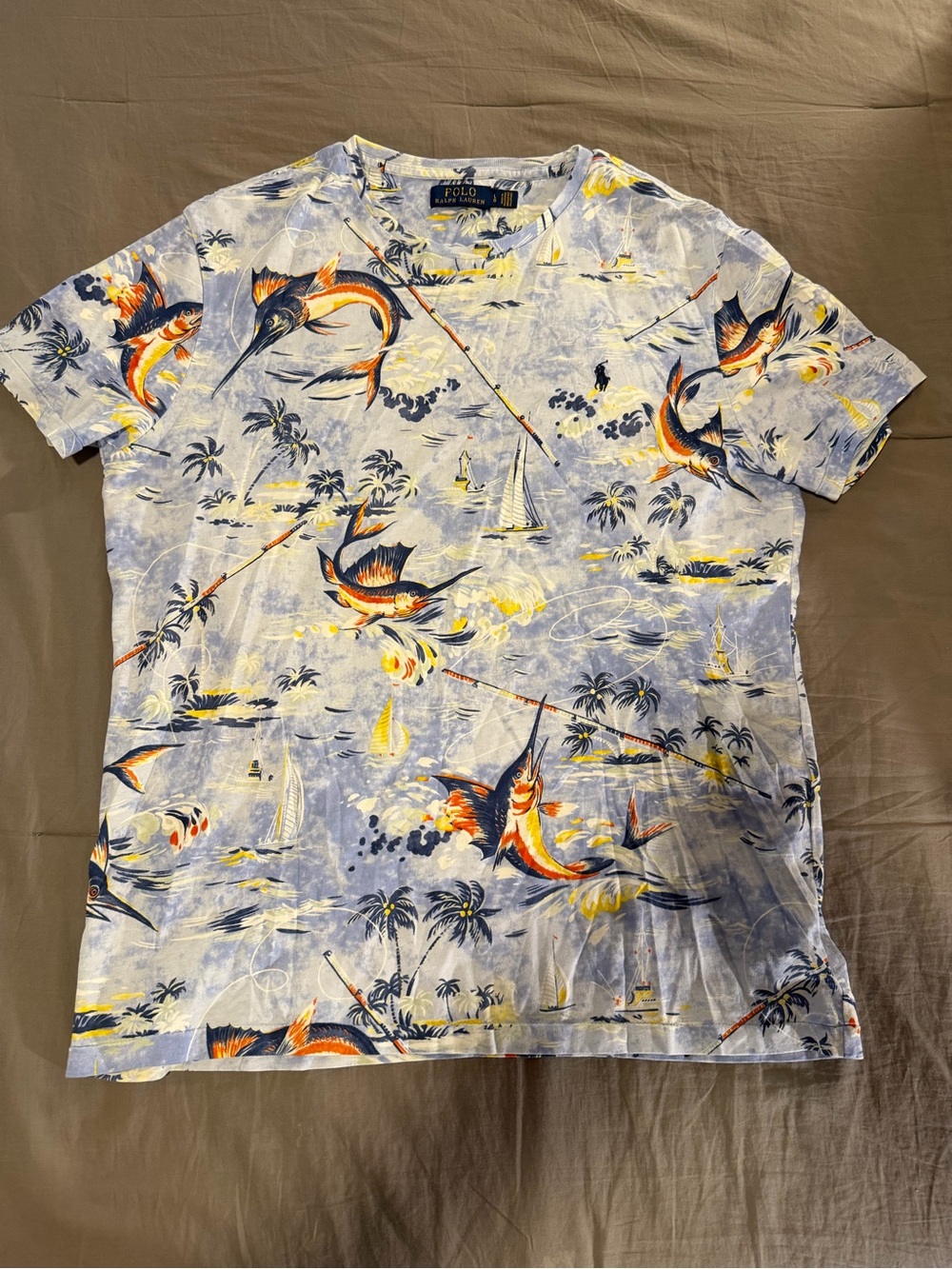 Ralph Lauren Light Blue Marlin & Sailboat Print Short Sleeve Shirt